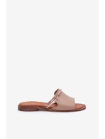 Skórzane Klapki Lewski Shoes 3047 Ciemnobeżowe