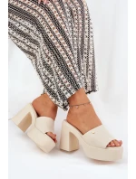 Damskie Klapki Z Eko Skóry Na Słupku I Platformie Jasnobeżowe Tamirella