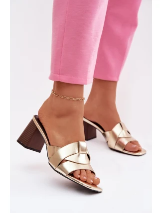 Dámské sandály na podpatku s pásky Eko kůže zlaté Corivelle