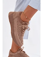 Kožené polobotky sneakers dámské vzorované Sergio Leone SP-013 Světle hnědé