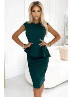 192-16 Elegantné midi šaty s kosticami a krátkymi rukávmi - BOTTLE GREEN 192-16 Elegantné midi šaty s kosticami a krátkymi rukávmi - BOTTLE GREEN