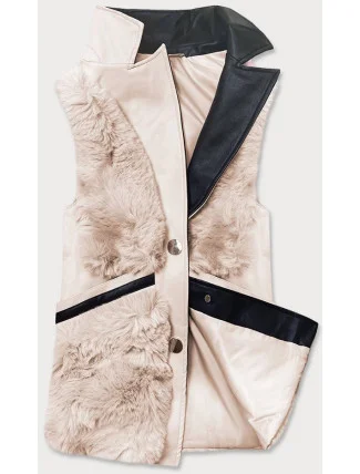 Krémová dámska vesta s kožušinkou (BR9593-46)