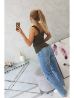 Blúzka s nariasenými ramienkami vo farbe khaki