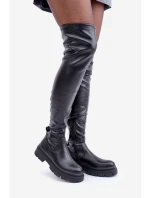 Kozaki Za Kolano Na Płaskim Obcasie Czarne Feliri