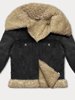 Džínsová bunda s podšívkou z jahňacej kože J Style nosená čierna/béžová (11Z8217)