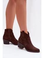 Dámské perforované kotníkové boty Kovářské boty na podpatku S.Barski HY61-8012 Čokoládové