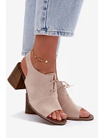 Kožené semišové sandále na podpätku so šnurovaním Zazoo 40523 Light Beige Kožené semišové sandále na podpätku so šnurovaním Zazoo 40523 Light Beige