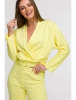 B296 Široké nohavice s prednými švami - citrón