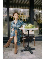 Dámske košeľové šaty s gombíkmi - model 2 B259 Tmavo modrá so zelenou - BeWear