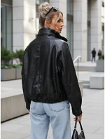 Dámska oversize čierna kožená bunda FashionStreet TY5664 Dámska oversize čierna kožená bunda FashionStreet TY5664