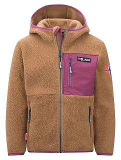 Trollkids Detská fleecová bunda Aurlandsfjord s kapucňou bez zipsu hnedá (466-823)