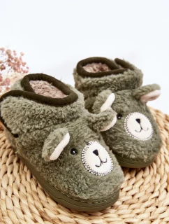 Kapcie Dziecięce Ocieplane Z Misiem Zielone Eberra