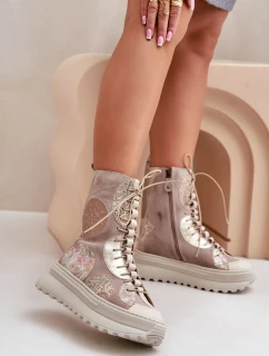 Skórzane Zamszowe Botki Na Platformie Ocieplane Maciejka 06565-04 Beżowe