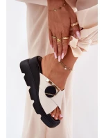 Eleganckie Skórzane Klapki Damskie Na Koturnie Z Ozdobą Artiker 56C1585 Beżowe