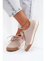 Semišové dámske tenisky s dvojitým šnurovaním Big Star UU274001 Beige