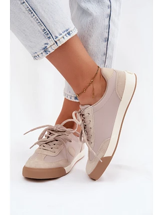 Semišové dámske tenisky s dvojitým šnurovaním Big Star UU274001 Beige