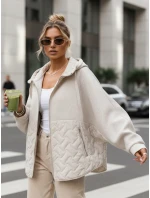 Dámska prechodná bunda oversize s kapucňou ecru FashionStreet TY5592 Dámska prechodná bunda oversize s kapucňou ecru FashionStreet TY5592
