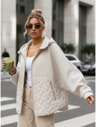 Dámska prechodná bunda oversize s kapucňou ecru FashionStreet TY5592 Dámska prechodná bunda oversize s kapucňou ecru FashionStreet TY5592