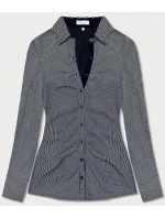 Tmavomodrá dámska nadrobno pruhovaná košeľa (SSY2026) Tmavomodrá dámska nadrobno pruhovaná košeľa (SSY2026)