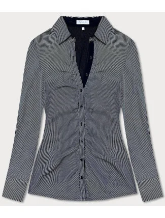 Tmavomodrá dámska nadrobno pruhovaná košeľa (SSY2026) Tmavomodrá dámska nadrobno pruhovaná košeľa (SSY2026)