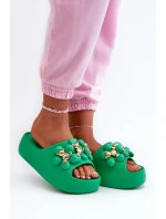 Damskie Klapki Piankowe Z Ozdobami Na Grubej Podeszwie Zielone Bremavia Damskie Klapki Piankowe Z Ozdobami Na Grubej Podeszwie Zielone Bremavia