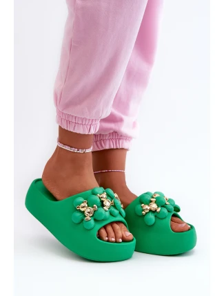 Damskie Klapki Piankowe Z Ozdobami Na Grubej Podeszwie Zielone Bremavia Damskie Klapki Piankowe Z Ozdobami Na Grubej Podeszwie Zielone Bremavia