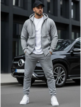 Pánska mikina na zips s kapucňou sivá BX2412