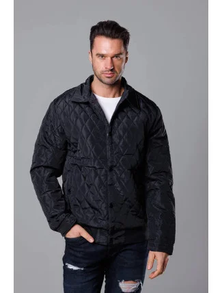 Čierna pánska prešívaná bunda s golierom (58M13081-392) Čierna pánska prešívaná bunda s golierom (58M13081-392)