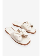 Damskie Skórzane Klapki Z Kokardą Białe Becky