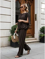 Dámska viskózová súprava so širokými nohavicami, hnedá, FashionStreet AY1201 Dámska viskózová súprava so širokými nohavicami, hnedá, FashionStreet AY1201