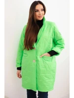 Dámske Plus veľkosť prešívaná bunda s ozdobnými gombíkmi a golierom Neon Green