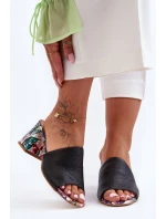 Damskie Skórzane Klapki Na Obcasie Lewski Shoes 3209/K Czarne