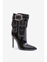 Zdobione Botki Z Lakierowanej Eko Skóry Na Szpilce Czarne Senorith