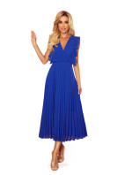 Plisované šaty s volánmi a výstrihom Numoco EMILY - modré