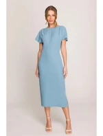 Ceruzkové šaty s bočným rozparkom S398 sky blue - Stylove Ceruzkové šaty s bočným rozparkom S398 sky blue - Stylove