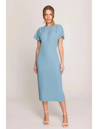 Ceruzkové šaty s bočným rozparkom S398 sky blue - Stylove Ceruzkové šaty s bočným rozparkom S398 sky blue - Stylove