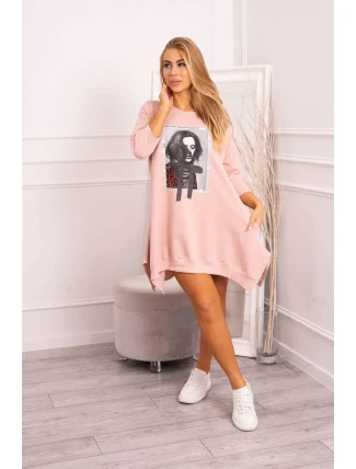 Šaty s potlačou a rozšíreným spodným dielom tmavo púdrovo ružové Šaty s potlačou a rozšíreným spodným dielom tmavo púdrovo ružové