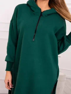 Zateplená mikina s kapucňou s bočnými otvormi tmavozelená