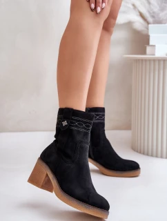 Ocieplane Botki Damskie Na Obcasie Słupku Czarne Vailia