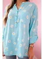 Ľanová blúzka s kvetinovým vzorom 22062 modrá - Kesi Ľanová blúzka s kvetinovým vzorom 22062 modrá - Kesi