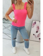 Blúzka s volánikmi bez ramienok ružová neónová Blúzka s volánikmi bez ramienok ružová neónová