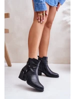 Botki Damskie Na Słupku Ocieplane Czarne Lobina