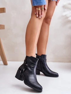 Botki Damskie Na Słupku Ocieplane Czarne Lobina