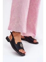 Eleganckie Sandały Damskie Na Płaskim Obcasie Z Ozdobą S.Barski KV51-082 Czarne