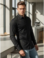 Pánska elegantná hladká čierna košeľa SLIM FIT FashionStreet DX2596