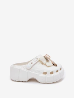 Klapki Dziecięce Dziewczęce Piankowe Z Kokardką I Ozdobami Białe Selvana