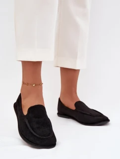 Mokasyny Damskie Z Eko Zamszu Płaskie Czarne Miryelle