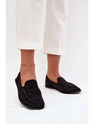 Mokasyny Damskie Z Eko Zamszu Płaskie Czarne Miryelle