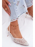 Zdobené sandály s síťkou na jehle bílé Bedira