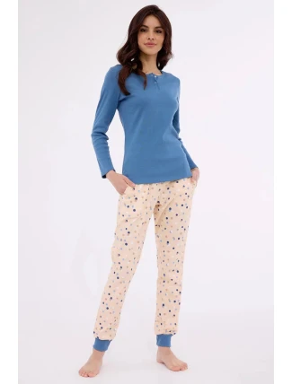 Dámske pyžamo Sammy 723/380 Džínsy modré s béžovým vzorom - Cornette Dámske pyžamo Sammy 723/380 Džínsy modré s béžovým vzorom - Cornette